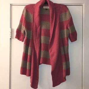 SONOMA Coral/Beige Striped Short Sleeve Cardigan